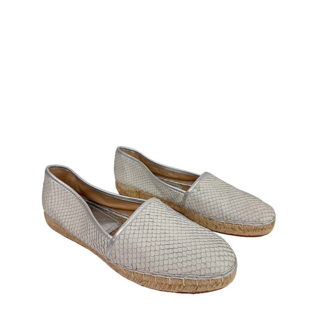 Johnston & Murphy Jaden Espadrilles Flat Womens 8.5M Gray Silver Leather Slip On
